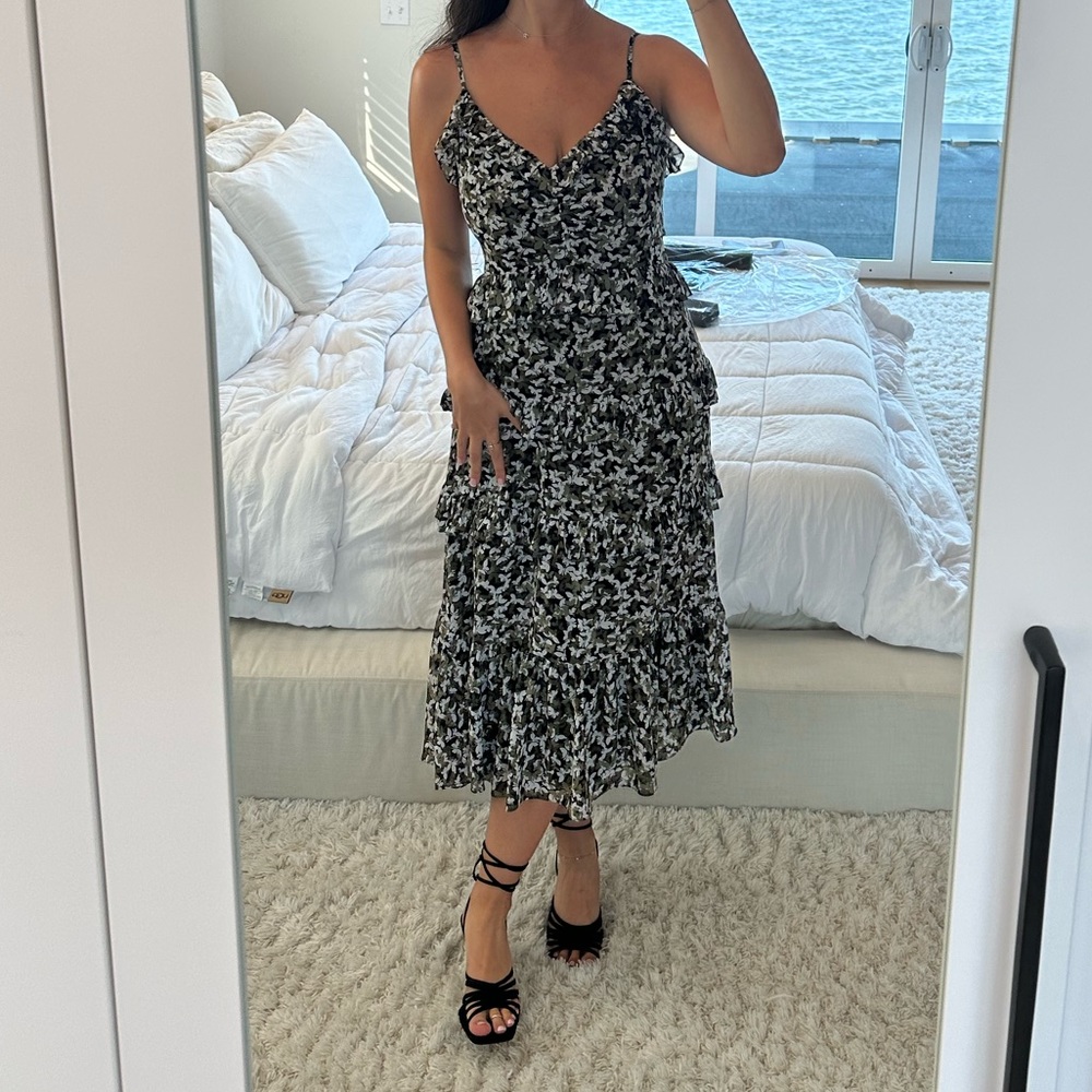 Michael Kors Butterfly Print Midi/Maxi Dress - Green White Black Pattern